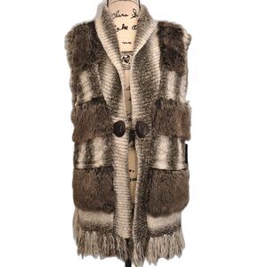 Cynthia Rowley Chunky Sweater Vest XL Faux Fur Toggle Button Boho Fringe NWT